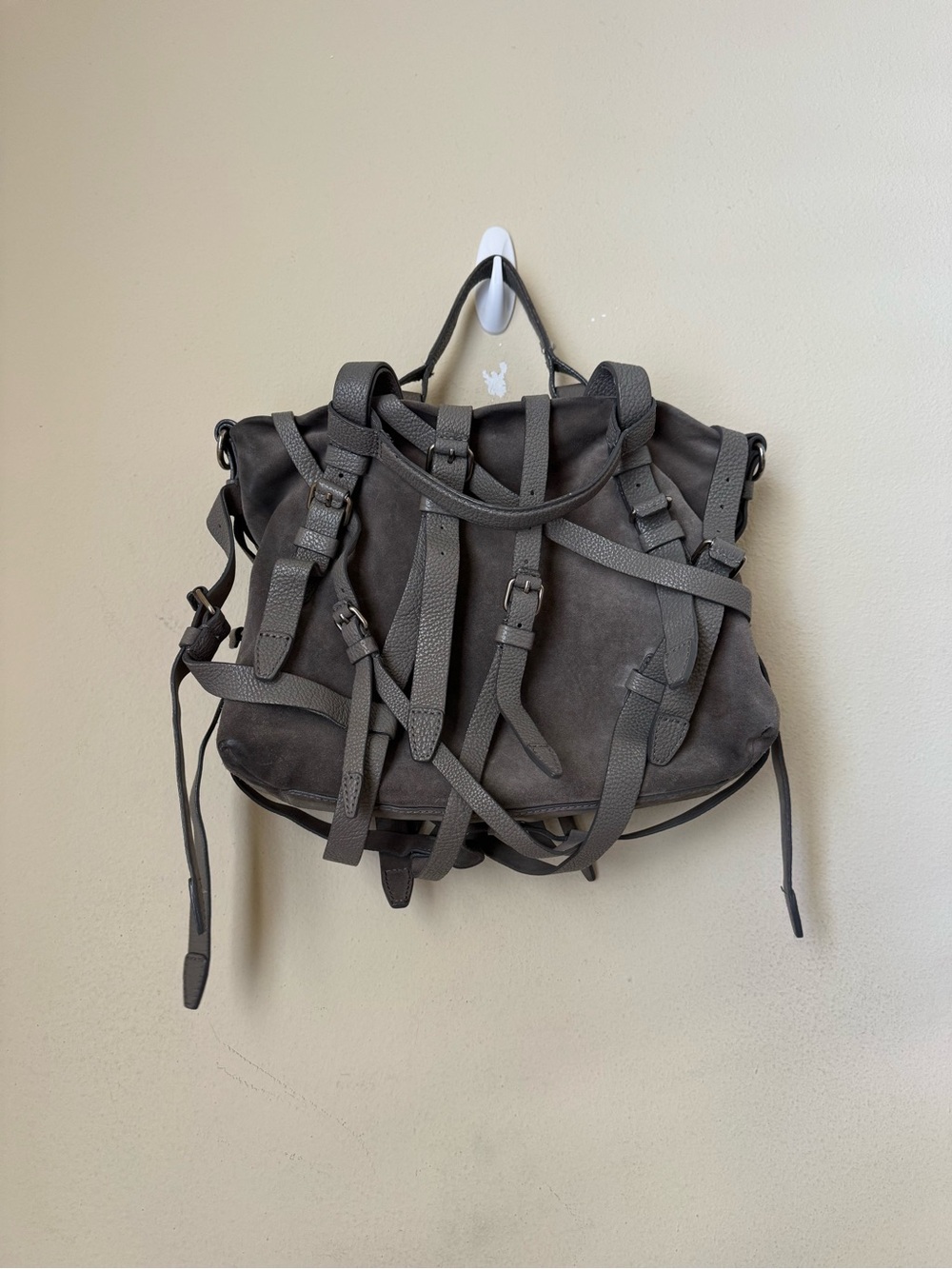 Alexander Wang Kirsten Satchel Bag Suede Leather Grey Shoulder Strap Tote - Picture 5 of 12